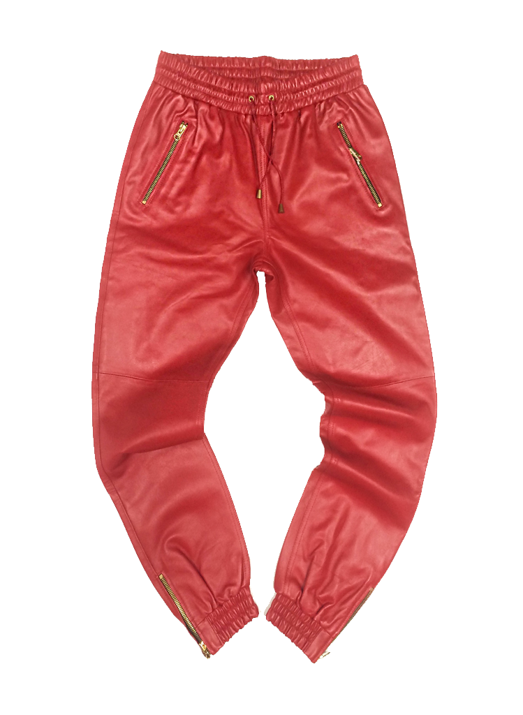 red leather jogger pants for men